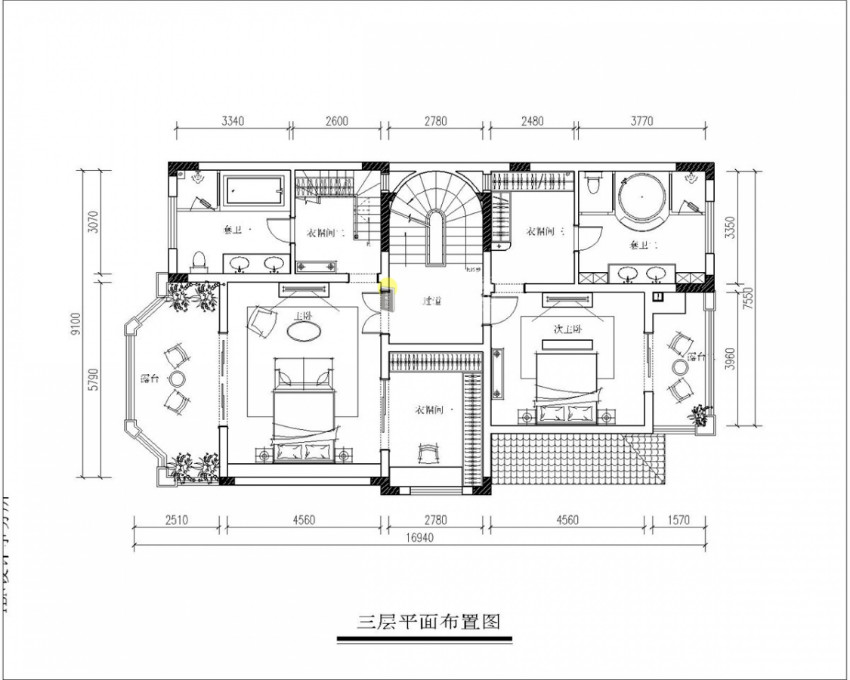 中式三层别墅设计：三层平面布置图